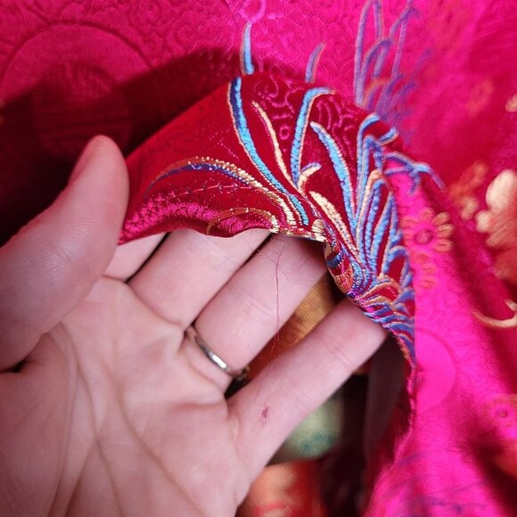 Solz Squirrel Vintage Chinese Satin Kimono One Size Pink Embroidered floral - Picture 8 of 14